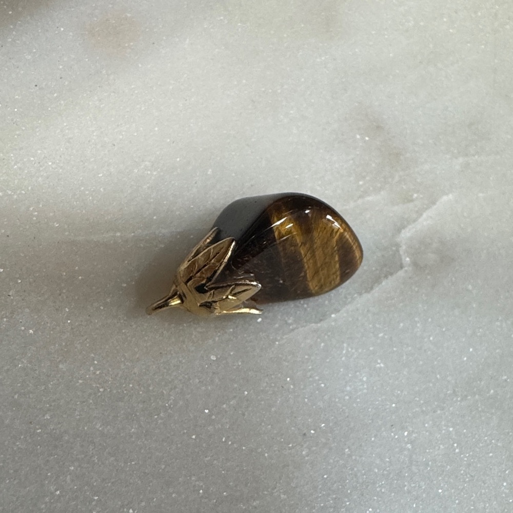 New Old Stock Tiger's Eye Stone Pendant with Gold Accent